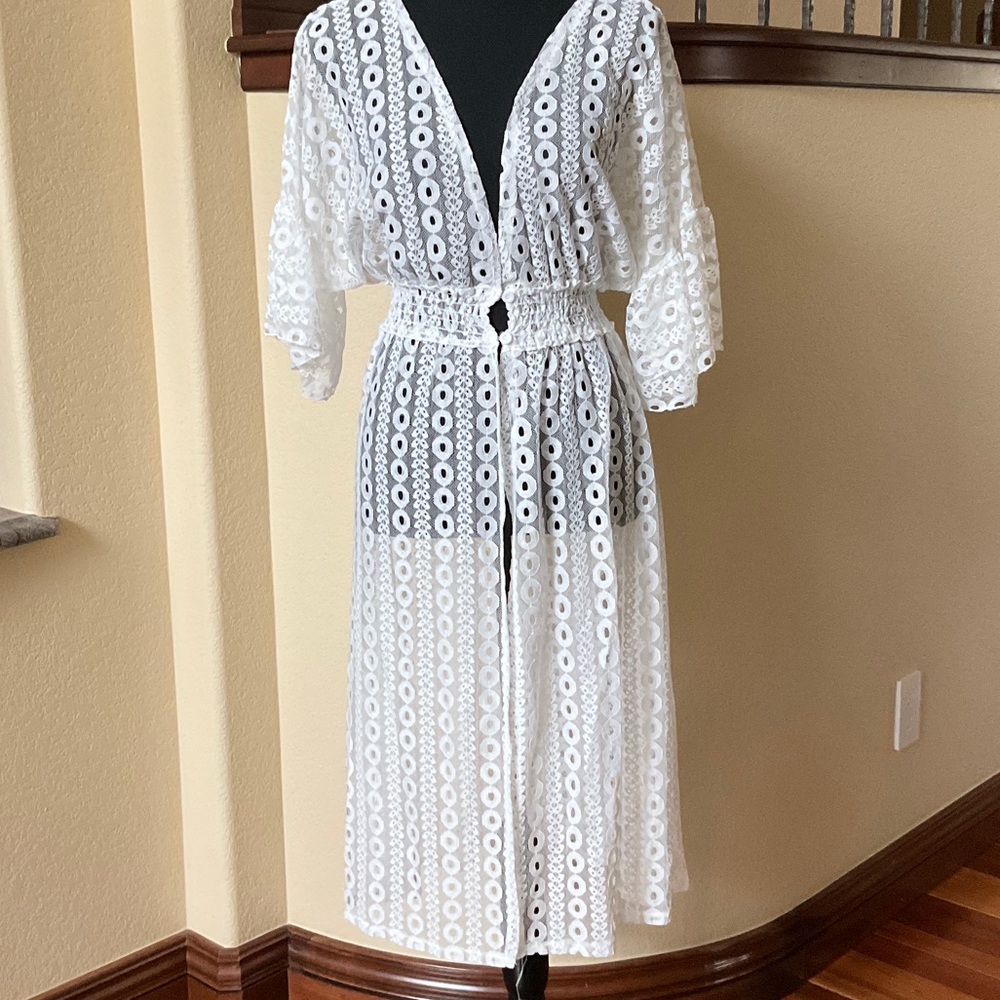 Jen & Co.  White Eyelet Beach Cover-Up